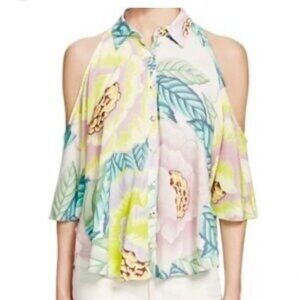Mara Hoffman S Tank Top Swing Style Shirt Cold Shoulder Floral Tropical Button